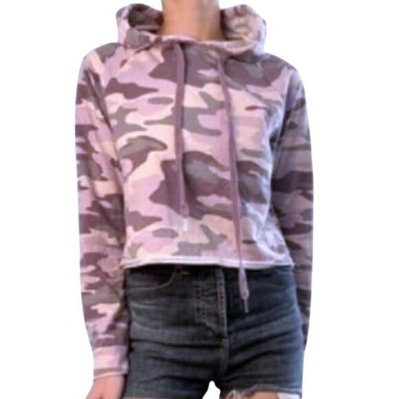 Wild Fable Purple & Gray Camo Crop Raw Hem Hoodie. Size Small - Picture 1 of 11